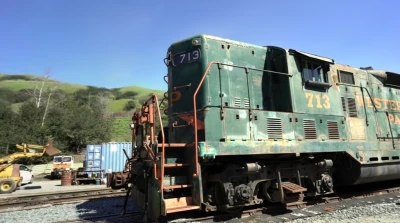 A green locomotive reconstructed by MakeWorlds